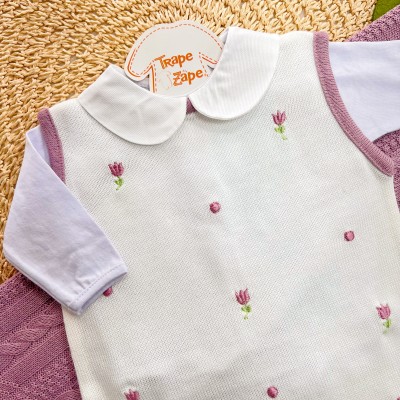 Saída de Maternidade Tulipas - Branco e Lilás